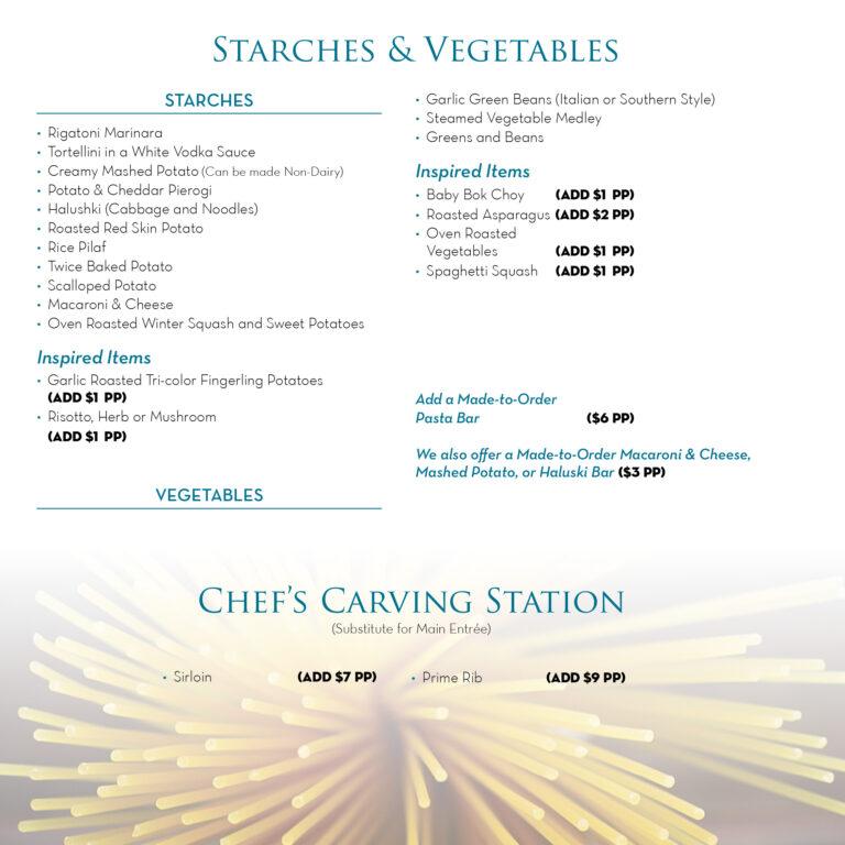 Starches and Vegetables Menu